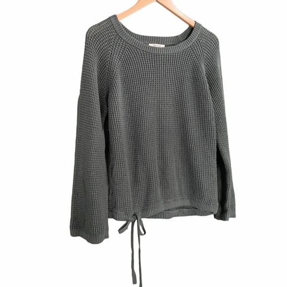 Madewell Wafflestitch Sweater Pine Green Cinched Tie Hem Top Women’s Size Small - Picture 4 of 8